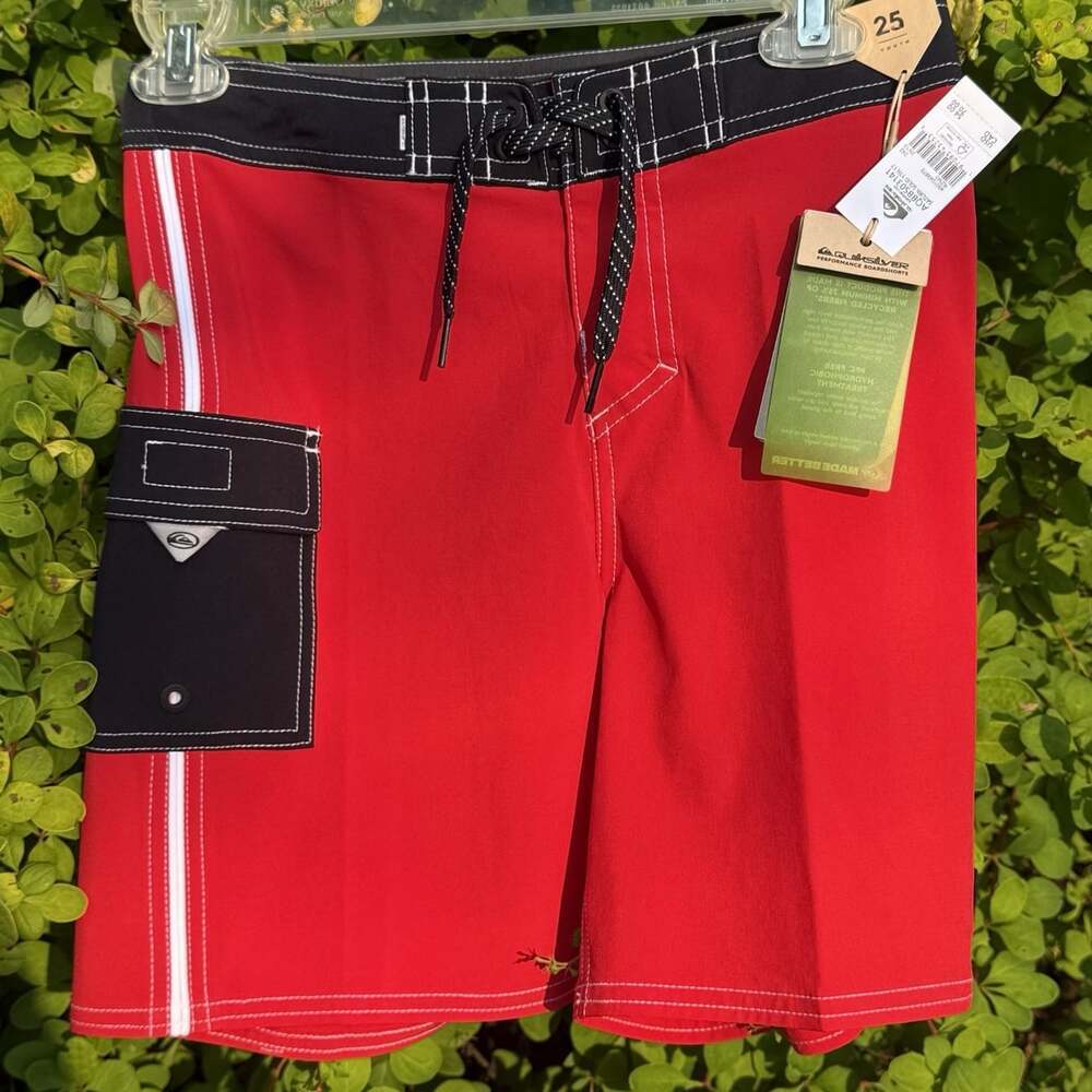 Quiksilver Saturn Boardshorts Youth Size 10 Waist 25” Salsa Red Swim Trunks NWT